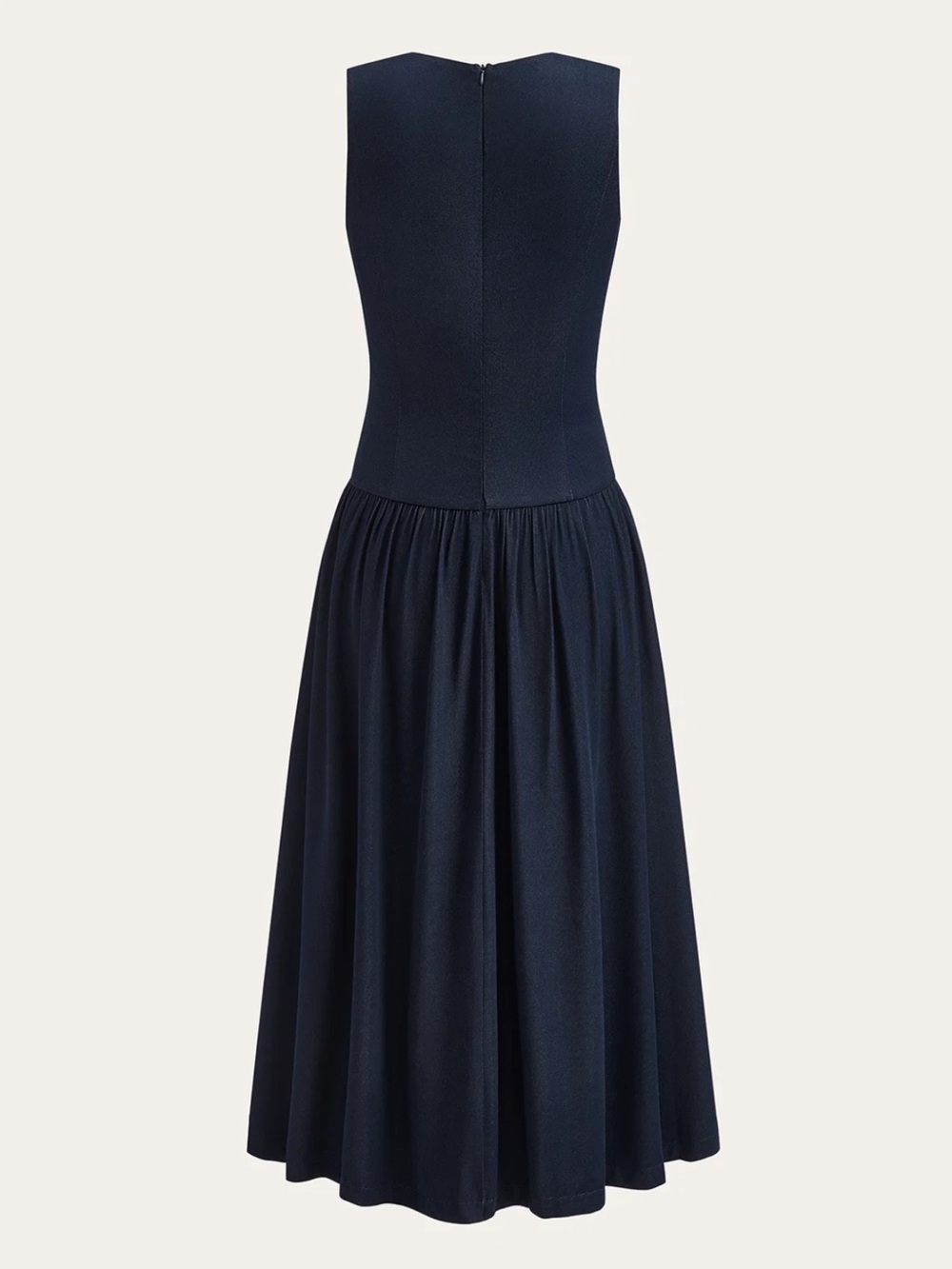 Commense Blue Denim V-Neck Ruched Midi Dress M | Fall Denim Dress - Picture 5 of 6